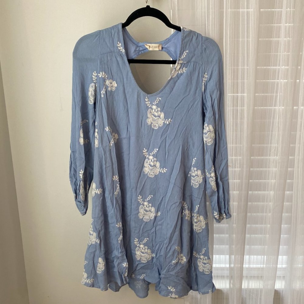 Light Blue Boho Floral Alter'd State Backless Dres